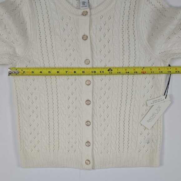 NWT RACHEL ZOE Women's Ivory Merino Wool Short Sleeve Pointelle Cardigan Size M - Picture 10 of 14
